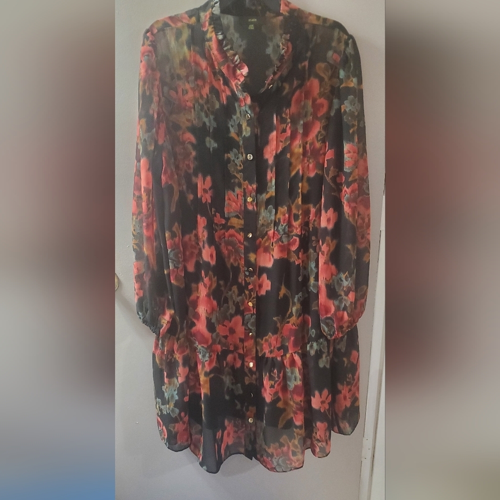 Elegant Floral Sheer Midi Dress With Black Slip Dress Underneath. Sz 20W